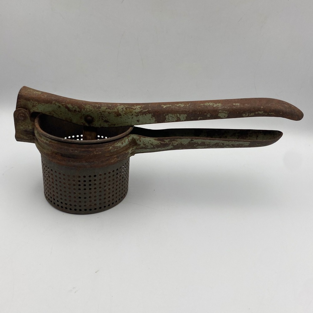 Vintage 1940s 1950s Potato Ricer‎ Food Press Green Chippy Paint Rustic Primitive